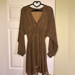 Leopard Print V-Neck Long Sleeve Dress